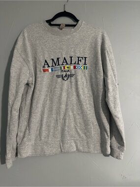 Amalfi Light Gray Crewneck Sweatshirt with Multicolor Flag Embroidery